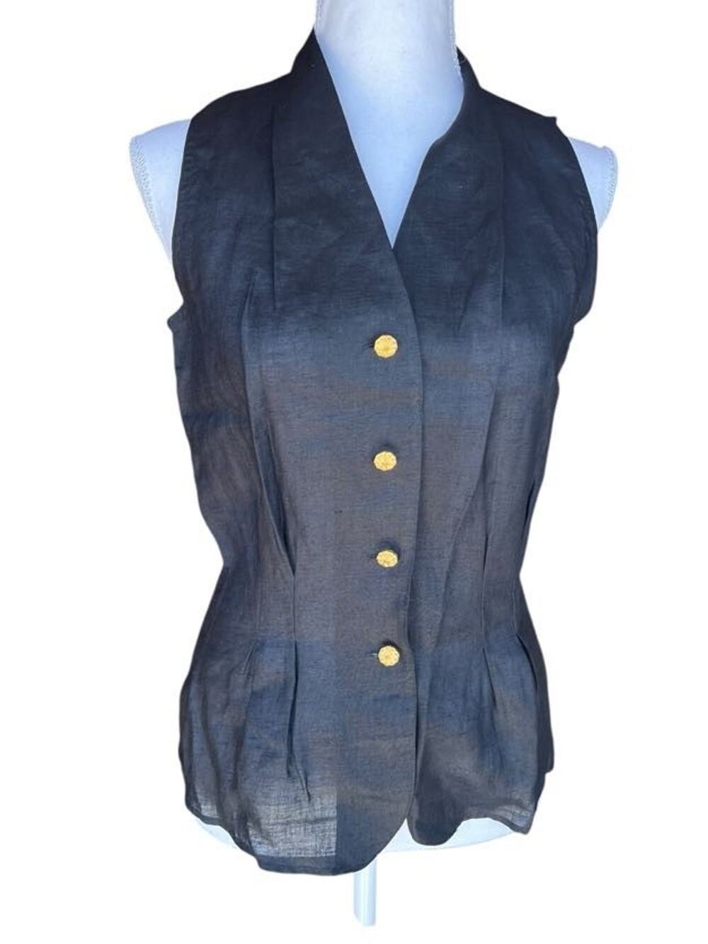 SLB by Sunny Leigh Women's Classic Waistcoat 100% Linen Black Size Small